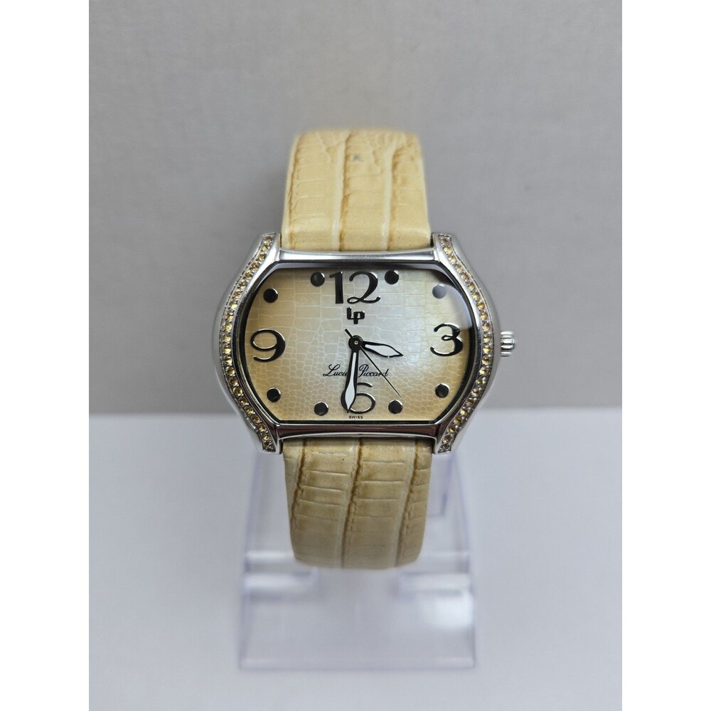 Lucien Piccard Womens Swiss Geniune Sapphire 0.7CT Leather Watch New Battery